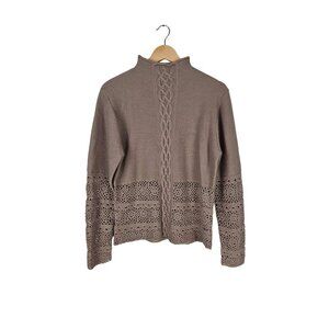 Obermeyer Signature Crochet Wool Mockneck Sweater Brown Large